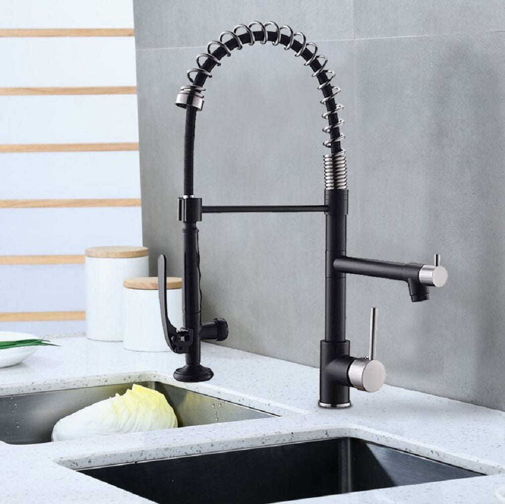 Single Handle Pull Down Sprayer Kitchen Faucet with 360° Rotation  in Matte Black — thumbnail 2