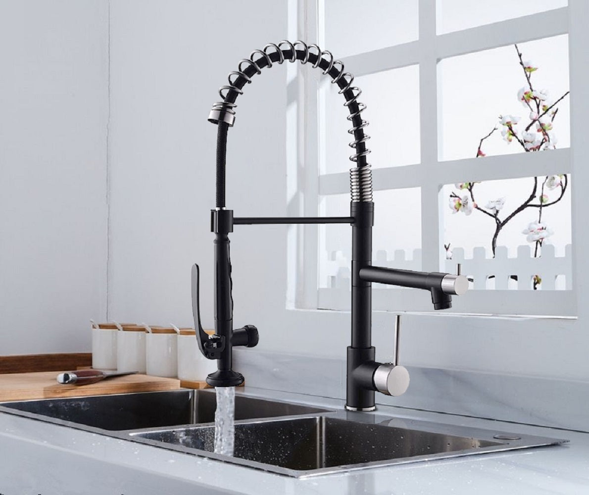 Single Handle Pull Down Sprayer Kitchen Faucet with 360° Rotation  in Matte Black — thumbnail 3