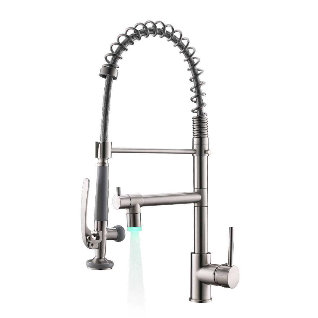 Single Handle Pull Down Sprayer Kitchen Faucet with 360° Rotation and LED Light in Brushed Nickel
