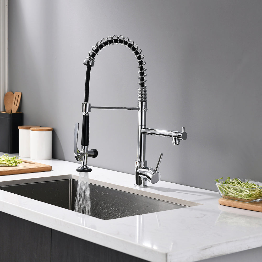 Single Handle Pull Down Sprayer Kitchen Faucet with Advanced Spray in Chrome — thumbnail 2