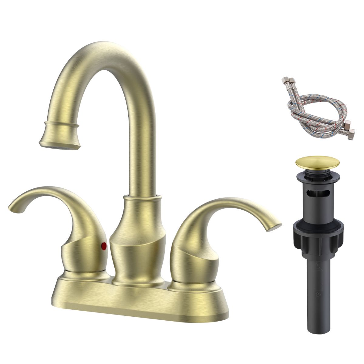2 Handle Brushed Gold 4 Inch Bathroom Faucet with 360 Degree Rotating Spout