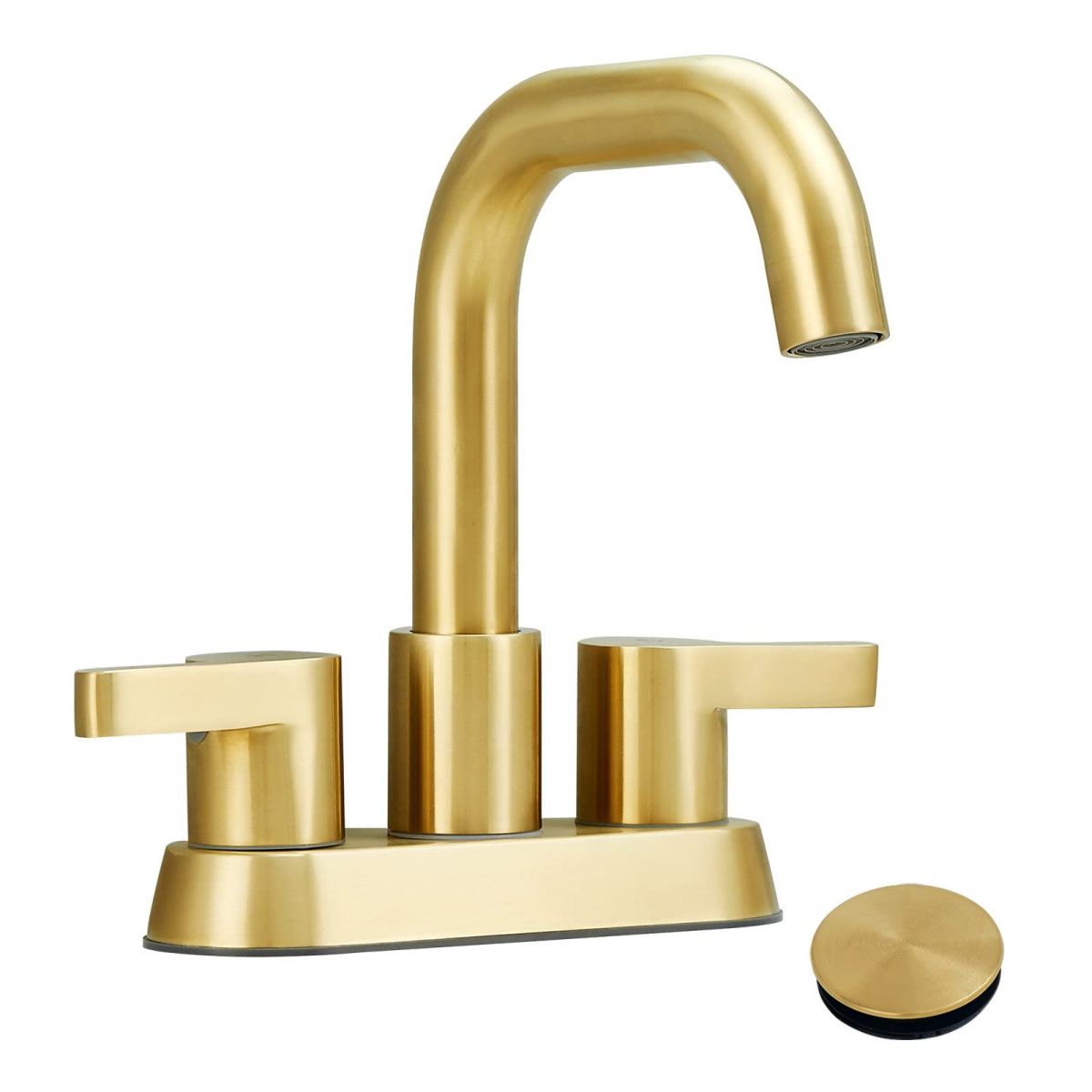 Brushed Gold 4 Inch Centerset 2 Handle Bathroom Faucet with Pop Up Drain