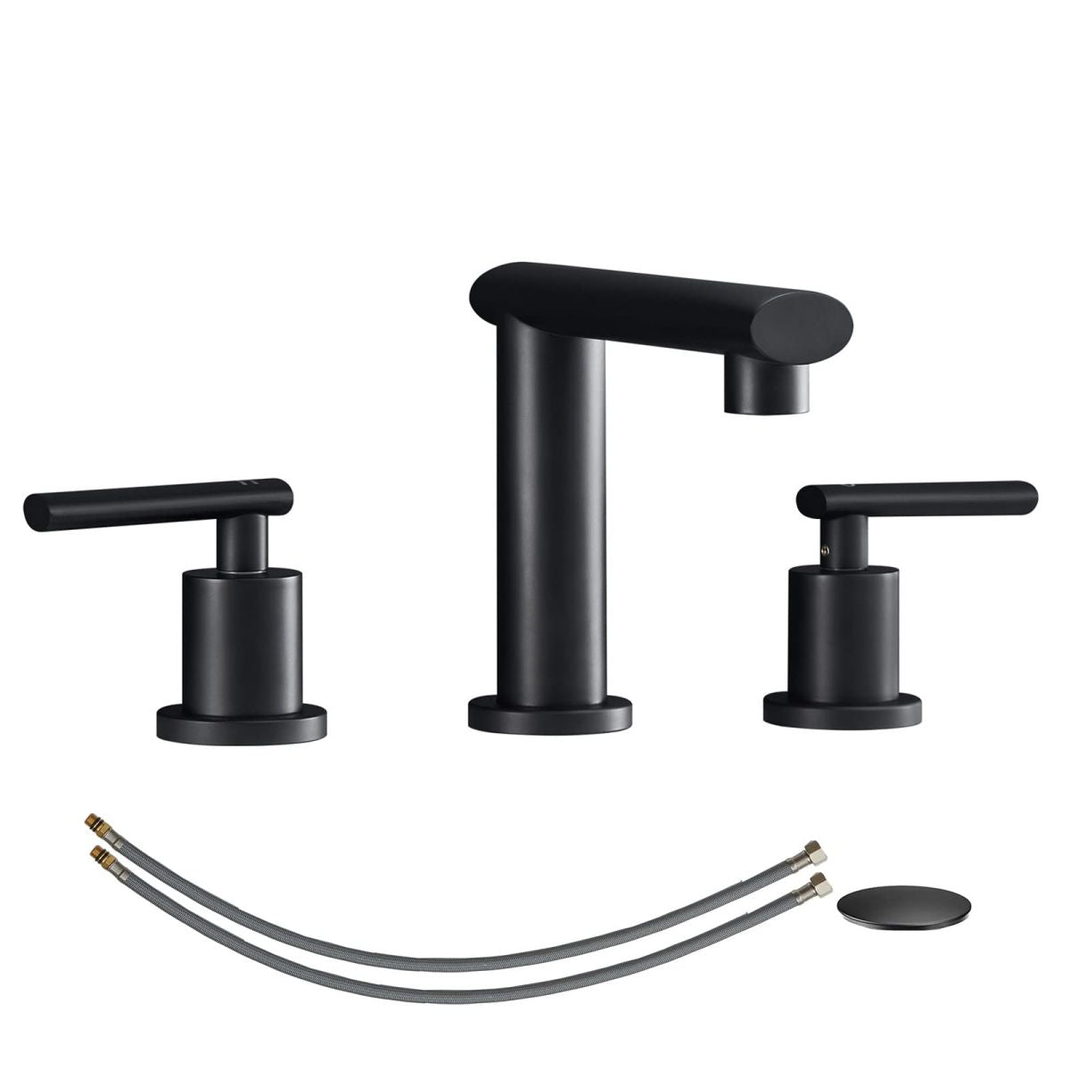 Matte Black 8 Inch Widespread Waterfall Bathroom Faucet 2 Handle with Pop Up Drain