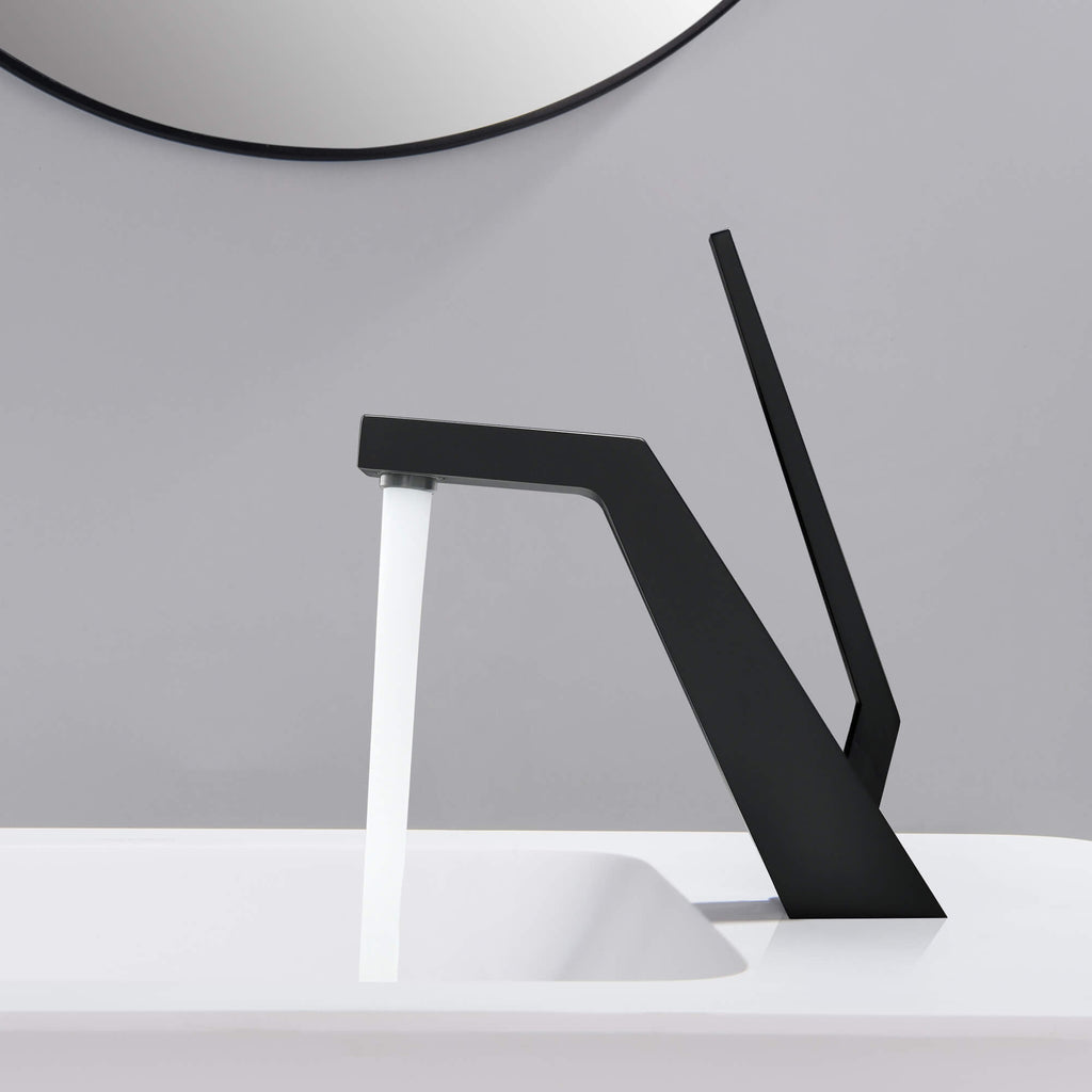 Bathroom Basin Mixer Tap Single Hole Bathroom Sink Faucet Matte Black/ Brushed Gold — thumbnail 2