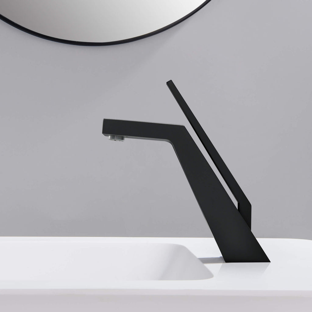 Bathroom Basin Mixer Tap Single Hole Bathroom Sink Faucet Matte Black/ Brushed Gold — thumbnail 3