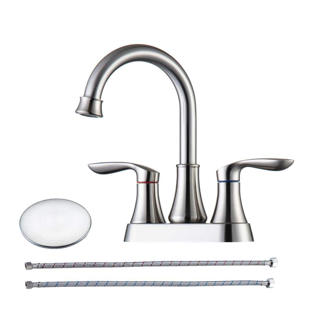 4 in. Centerset Double-Handle High-Arc Bathroom Faucet with Drain Kit Included — image 1