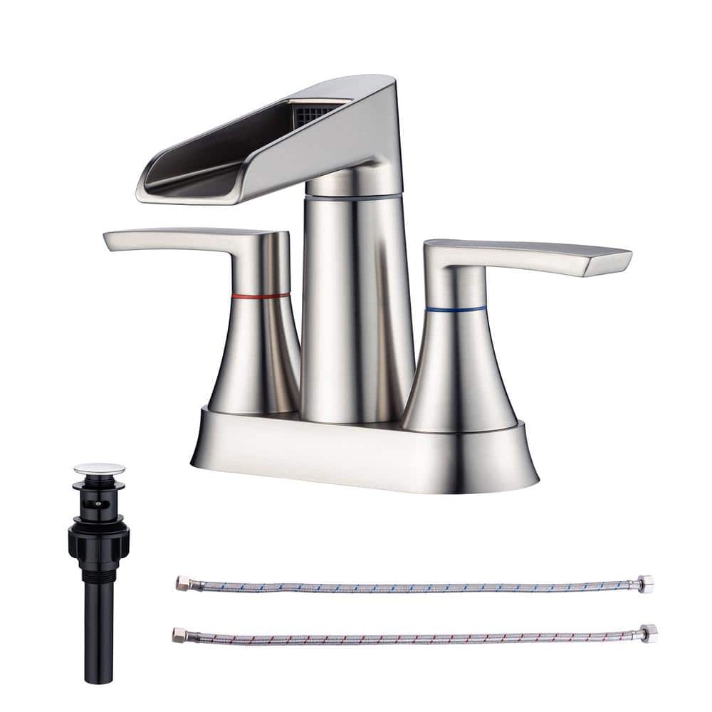 Waterfall Spout 4 in. Centerset 2-Handle Lavatory Bathroom Faucet with Drain Kit Included — image 1