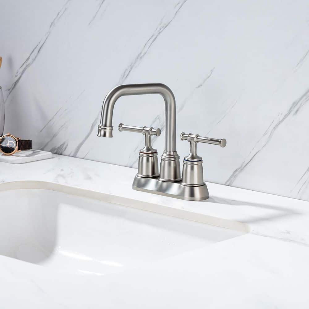 4 in. Centerset Double-Handle High-Arc Bathroom Faucet with Drain and Supply Lines Included — thumbnail 3