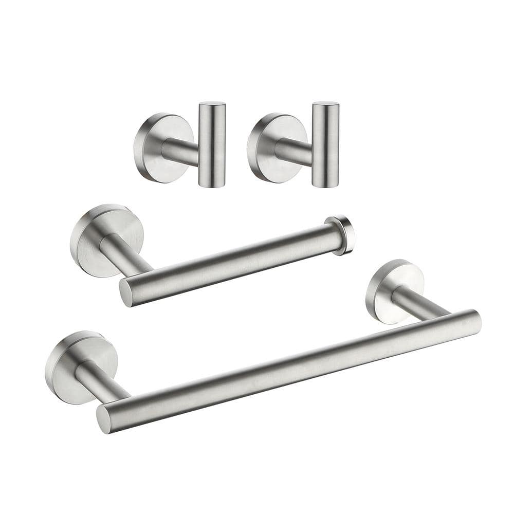 4-Piece Bath Hardware Set with 2-Robe Hooks, 12 in. Towel Bar and Tissue Holder — image 1
