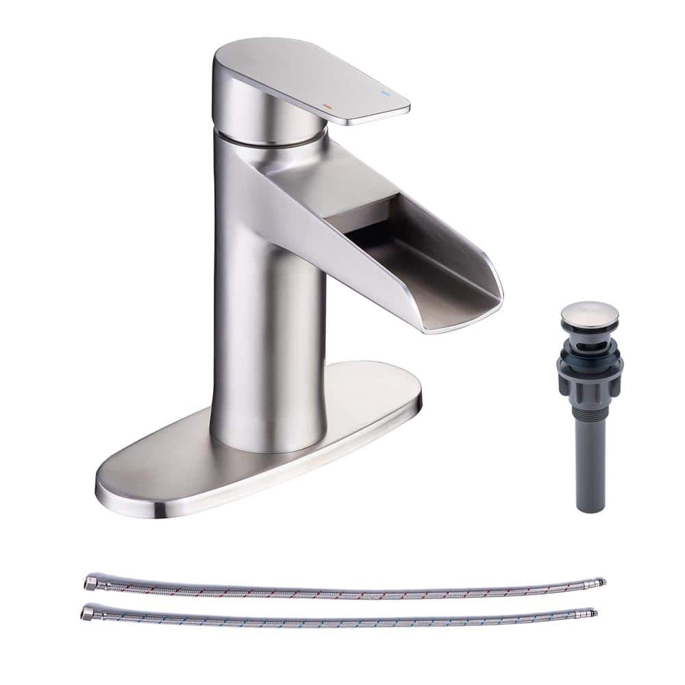 Single Handle Waterfall Spout Single Hole Bathroom Faucet with Deckplate and Drain Kit Included