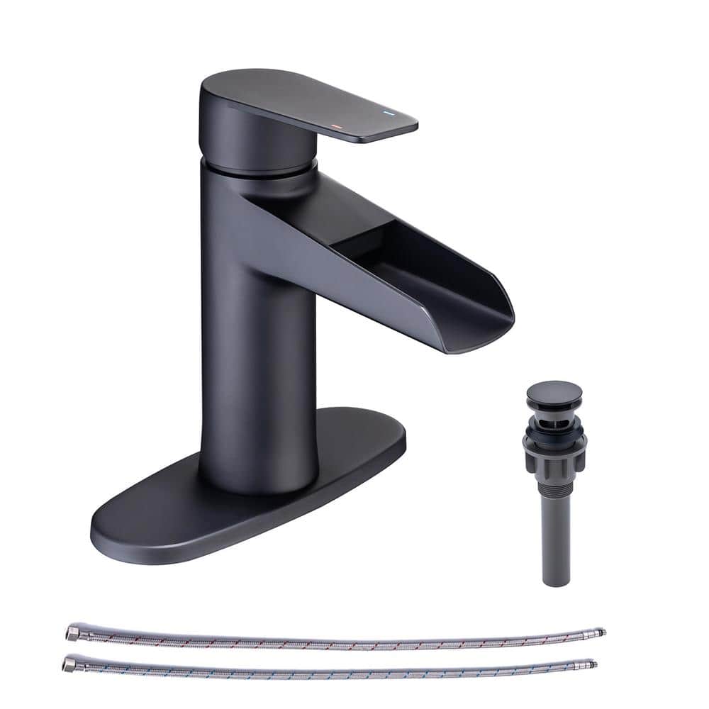 Single Handle Waterfall Spout Single Hole Bathroom Faucet with Deckplate and Drain Kit Included
