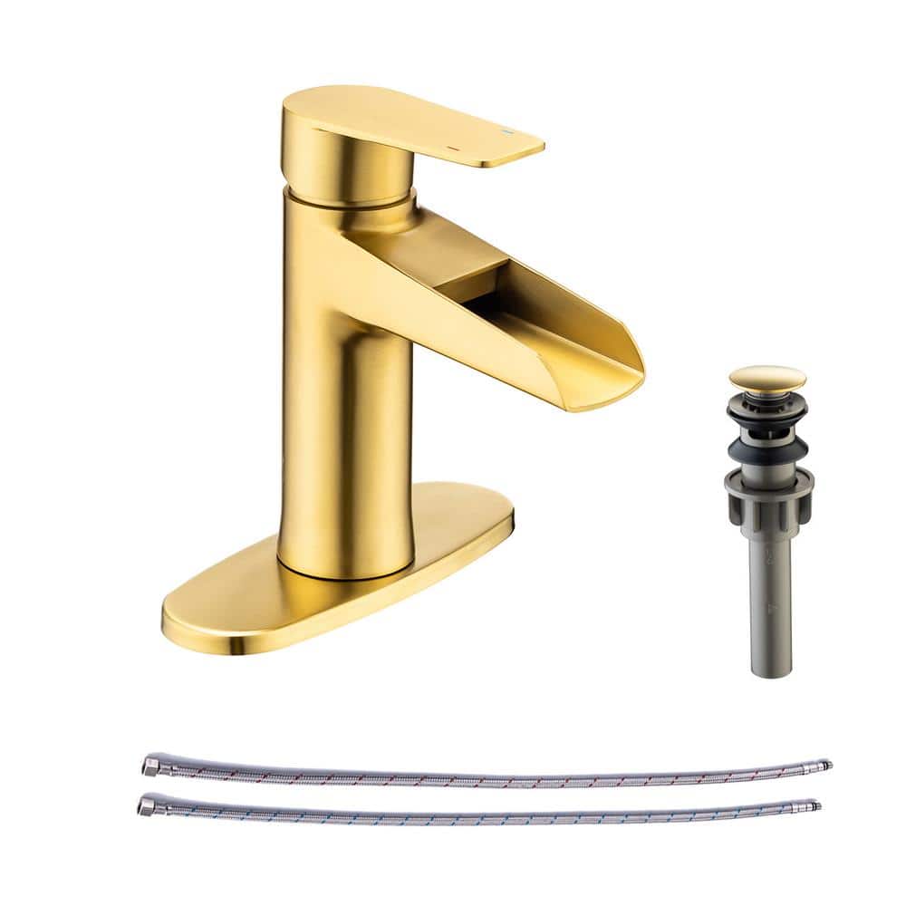 Single Handle Waterfall Spout Single Hole Bathroom Faucet with Deckplate and Drain Kit Included