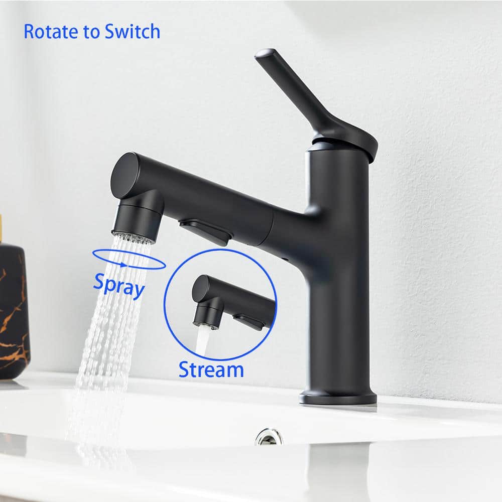 Pull Out Single Handle Single Hose Bathroom Faucet with Deckplate and Supply Line Included — thumbnail 3