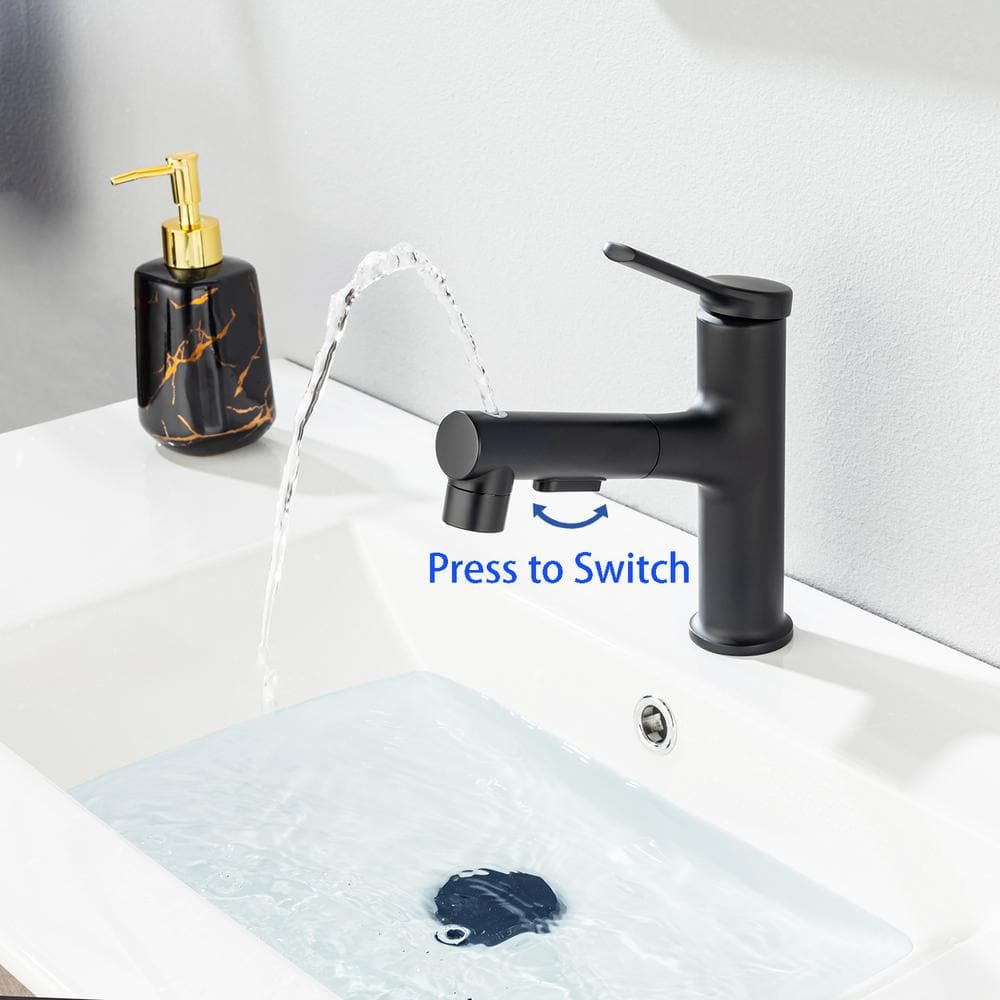 Pull Out Single Handle Single Hose Bathroom Faucet with Deckplate and Supply Line Included — thumbnail 2