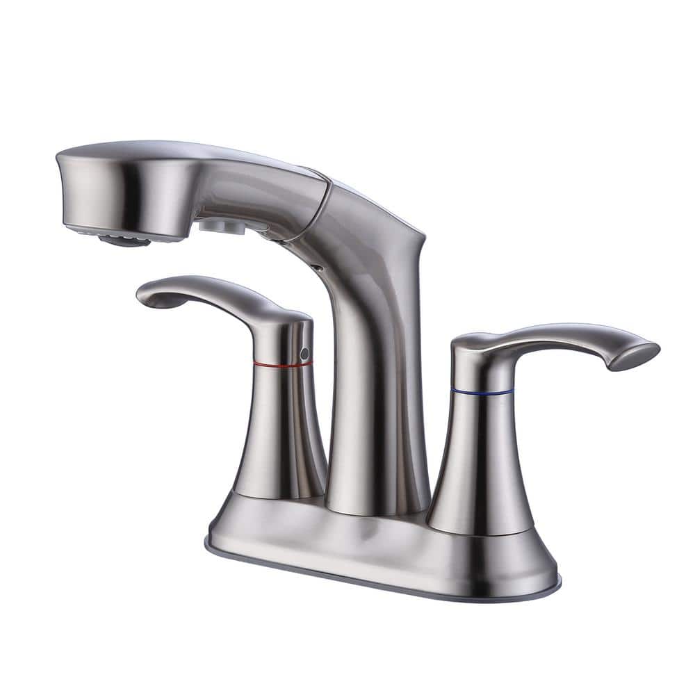 Centerset Double Middle Arc Bathroom Faucet with Pull Out Sprayer, Supply Line included — image 1