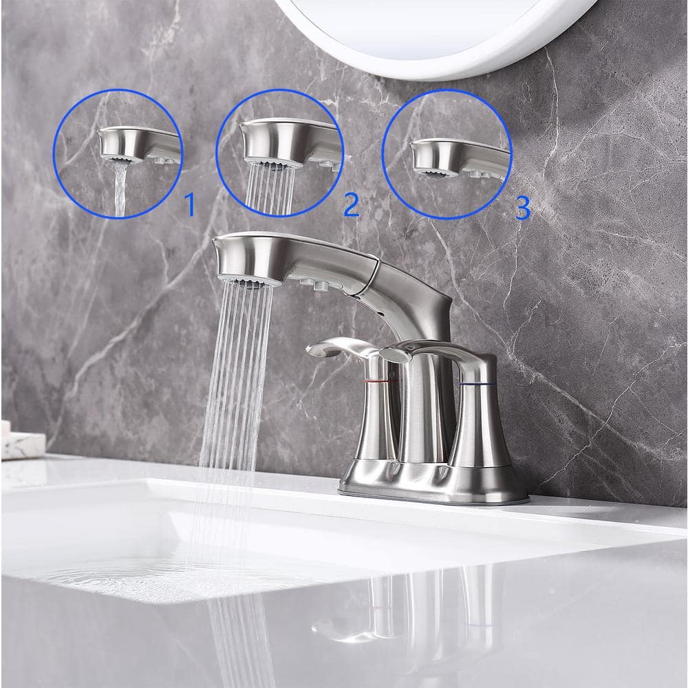 Centerset Double Middle Arc Bathroom Faucet with Pull Out Sprayer, Supply Line included — thumbnail 2