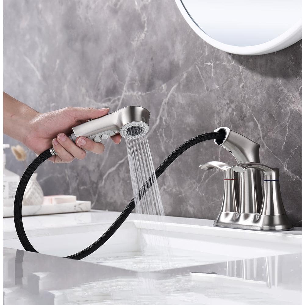Centerset Double Middle Arc Bathroom Faucet with Pull Out Sprayer, Supply Line included — thumbnail 3
