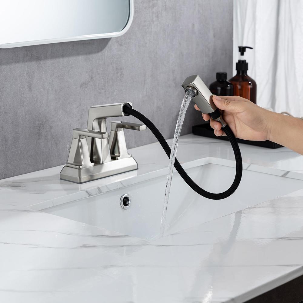 Two-Handle 4inch Centerset Matte Black Pull-Out Bathroom Faucet — thumbnail 3