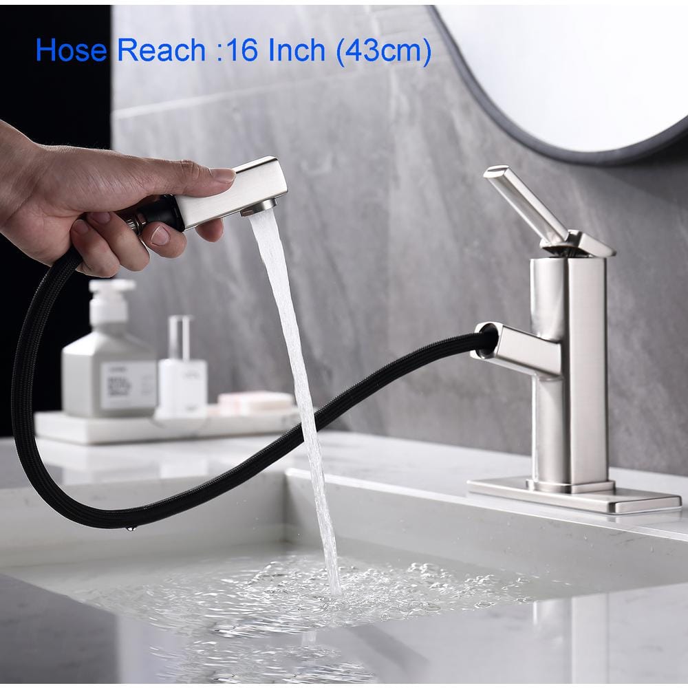 Pull Out Sprayer Single Handle Single Hole Bathroom Faucet with Deckplate and Supply Line Inlcuded — thumbnail 3
