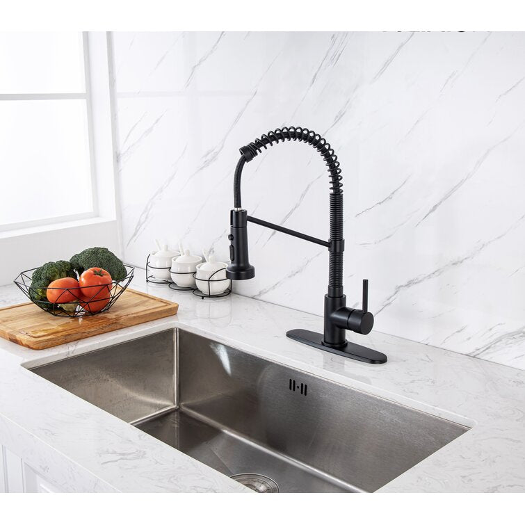 3 Model Sprayer Single Handle Pull Down Kitchen Faucet with Deckplate and Water Supply Line Included in Matte Black by rainlex — thumbnail 2