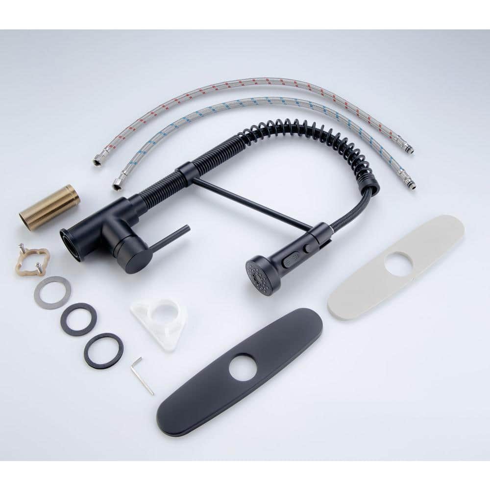 3 Model Sprayer Single Handle Pull Down Kitchen Faucet with Deckplate and Water Supply Line Included in Matte Black by rainlex — thumbnail 3