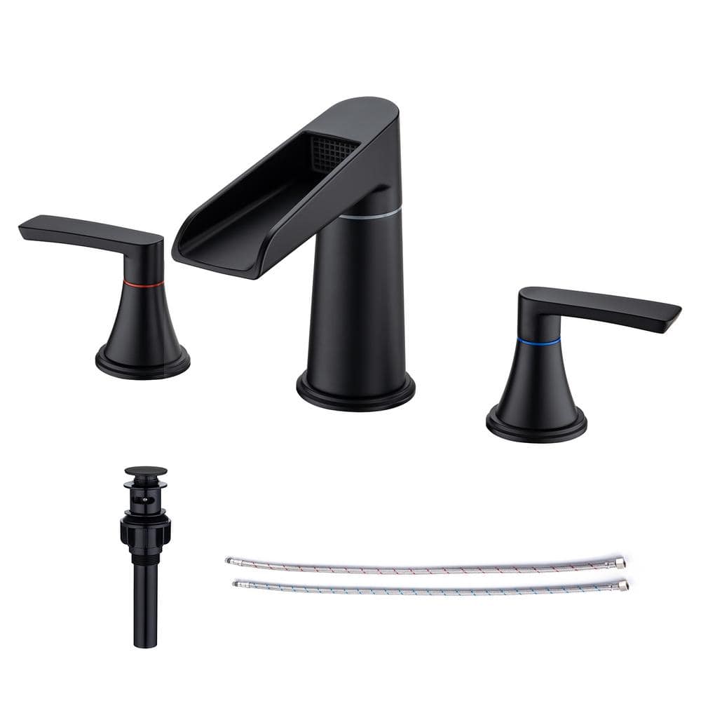 Waterfall Bathroom Faucet Contemporary 2-Handle Bathroom Faucet with Drain Kit — thumbnail 3