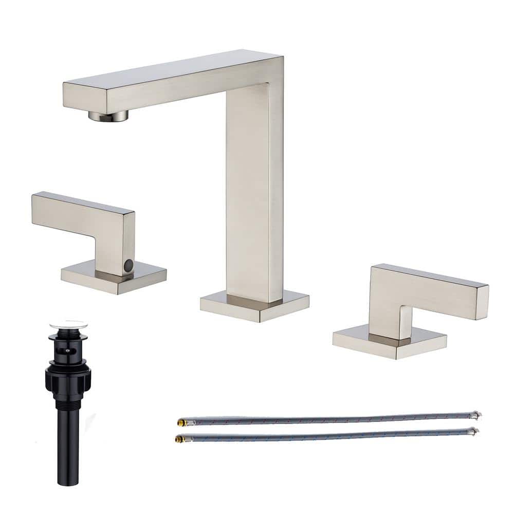Square 8 in. Widespread 2-Handle Bathroom Faucet with Drain Kit and Water Supply Lines Included — thumbnail 2