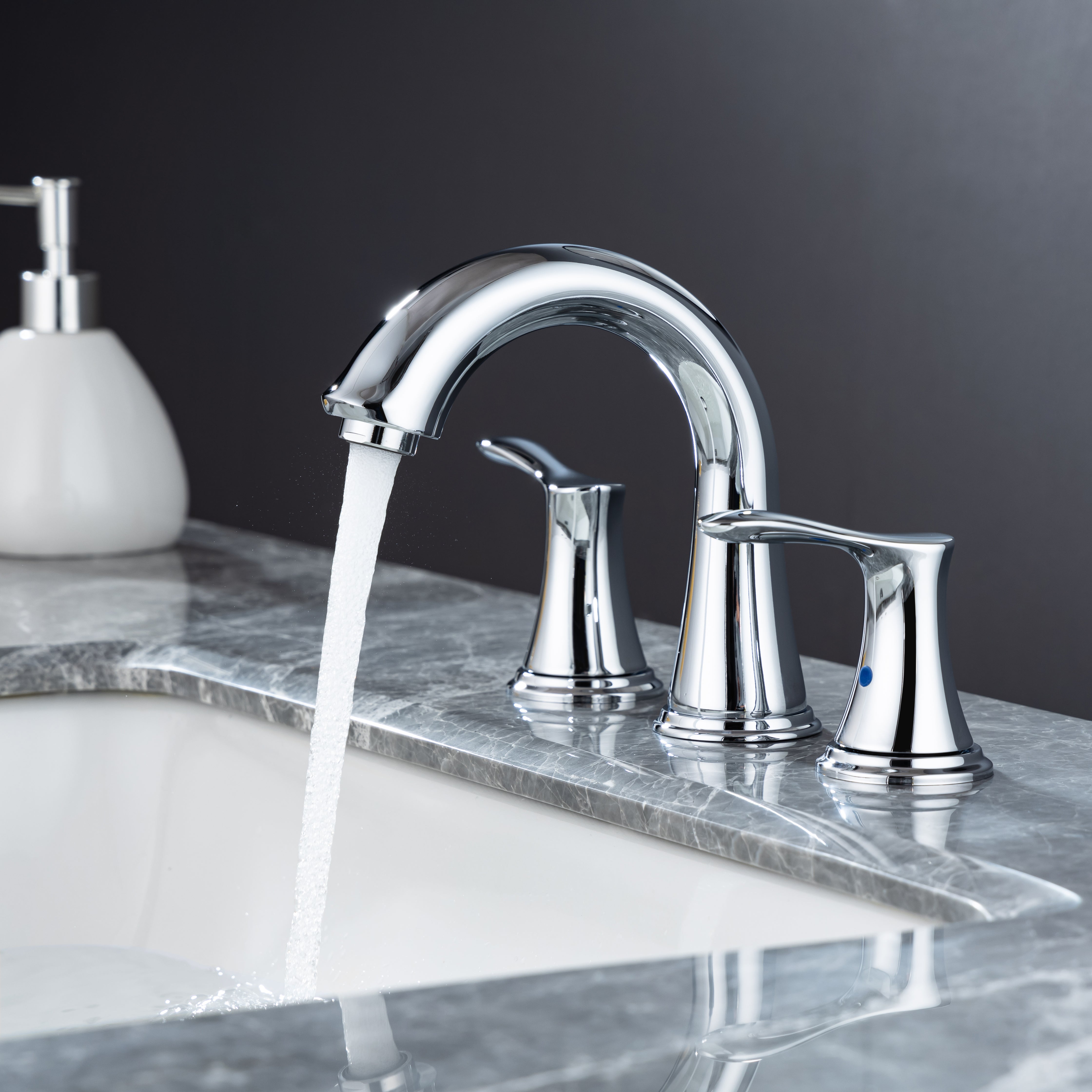 2-Handle Chrome Bathroom Sink Faucet with Drain Assembly — thumbnail 3