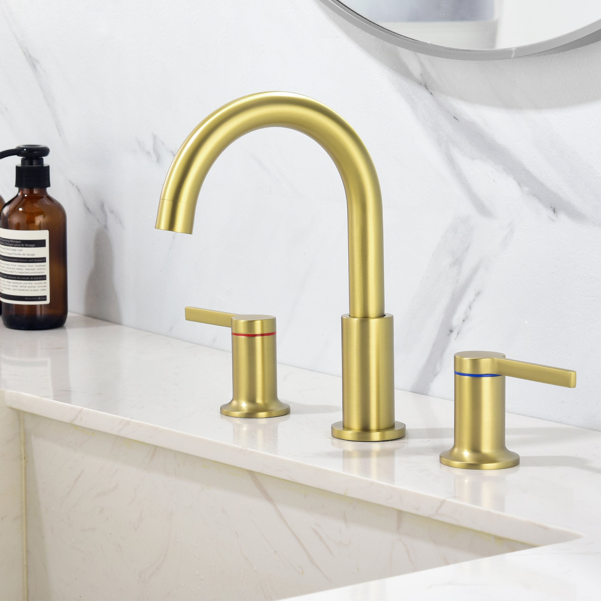 8 in. Widespread Double Handle 3 Hole Brass Bathroom Sink Faucet — image 1