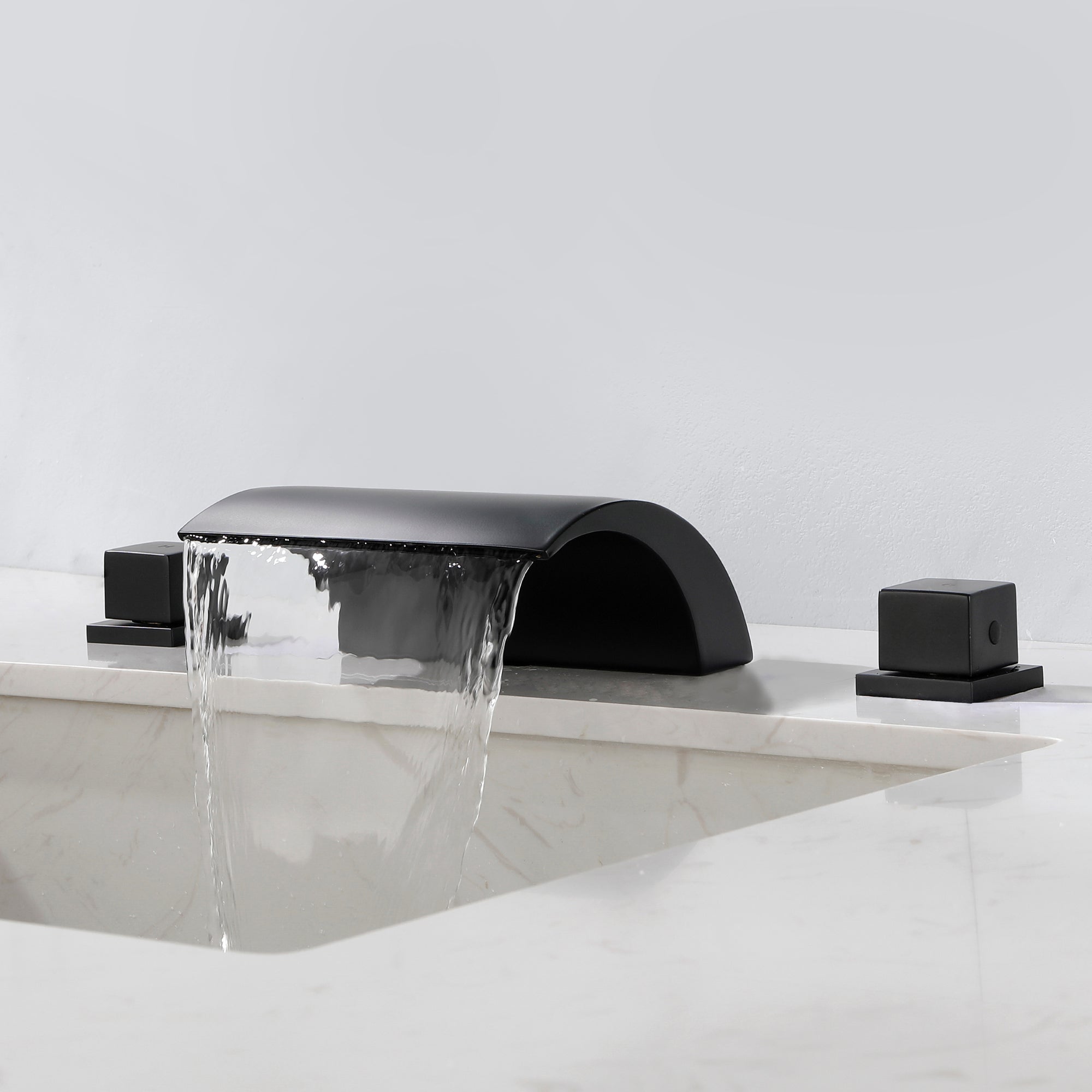 8 in. Widespread Double Handles Waterfall Spout Bathroom Faucet with Supply Line — thumbnail 2