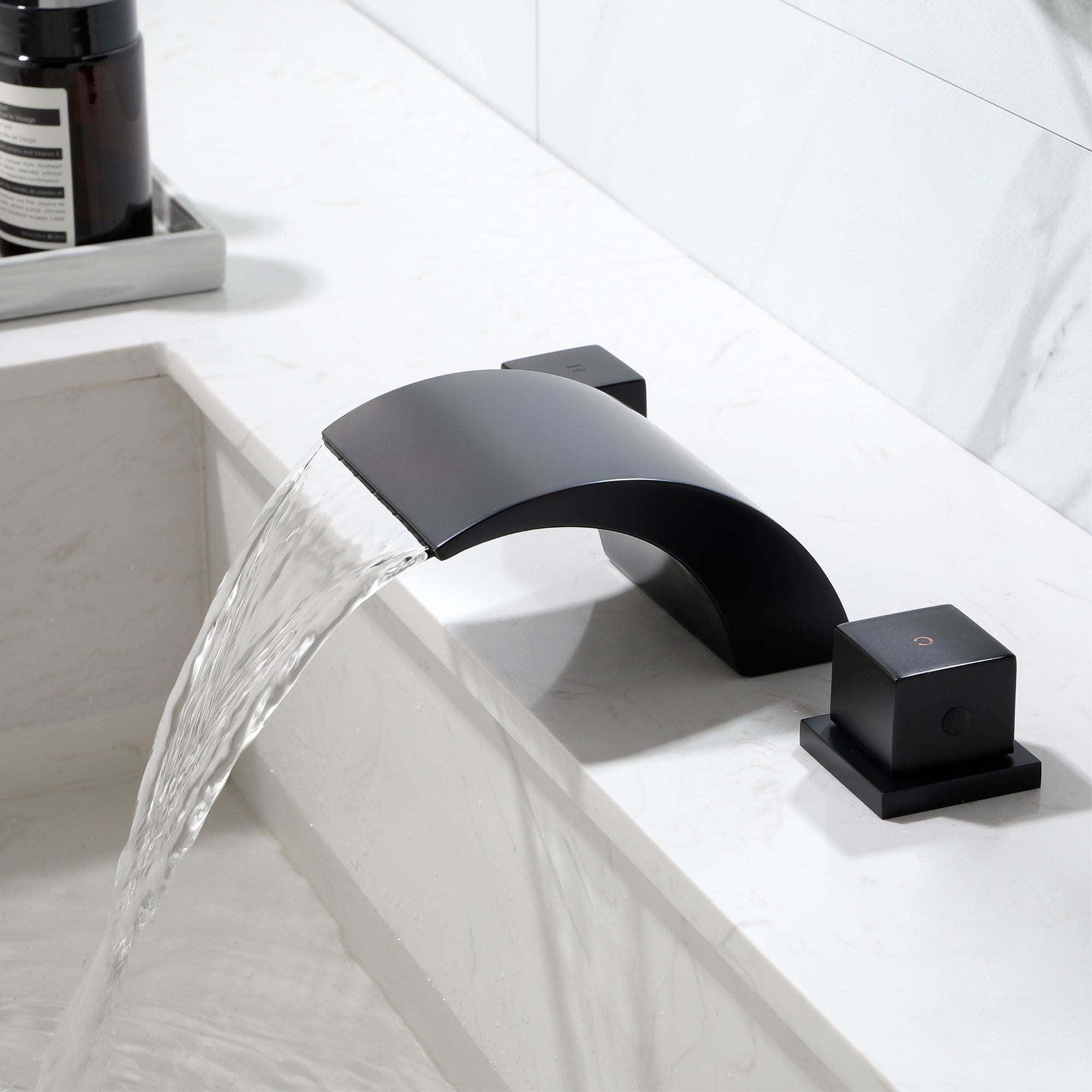 8 in. Widespread Double Handles Spout Waterfall Bathroom Faucet — image 1