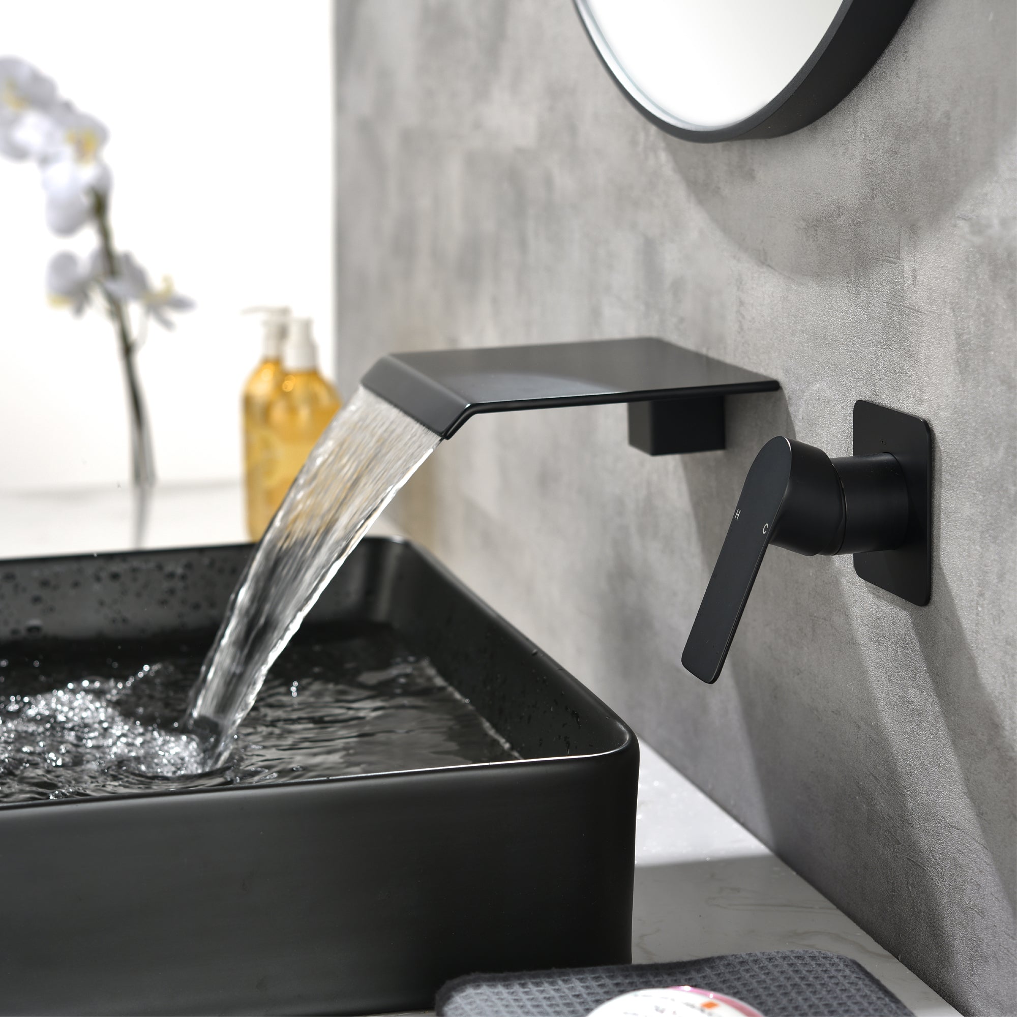 Single Handle Wall Mounted Waterfall Bathroom Faucet with Valve — thumbnail 2