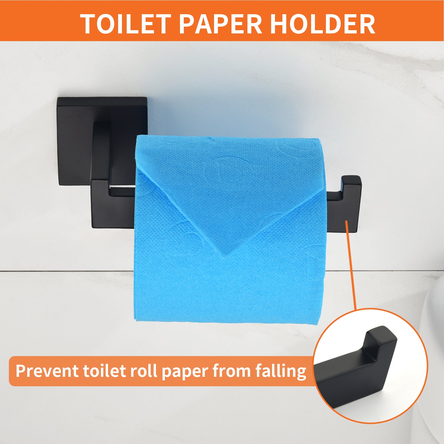 5-Piece Bathroom Towel Bar Set Square Bathroom Hardware Set Towel Bar Set Bath Towel Holder Sets, SUS304 Stainless Steel — thumbnail 2