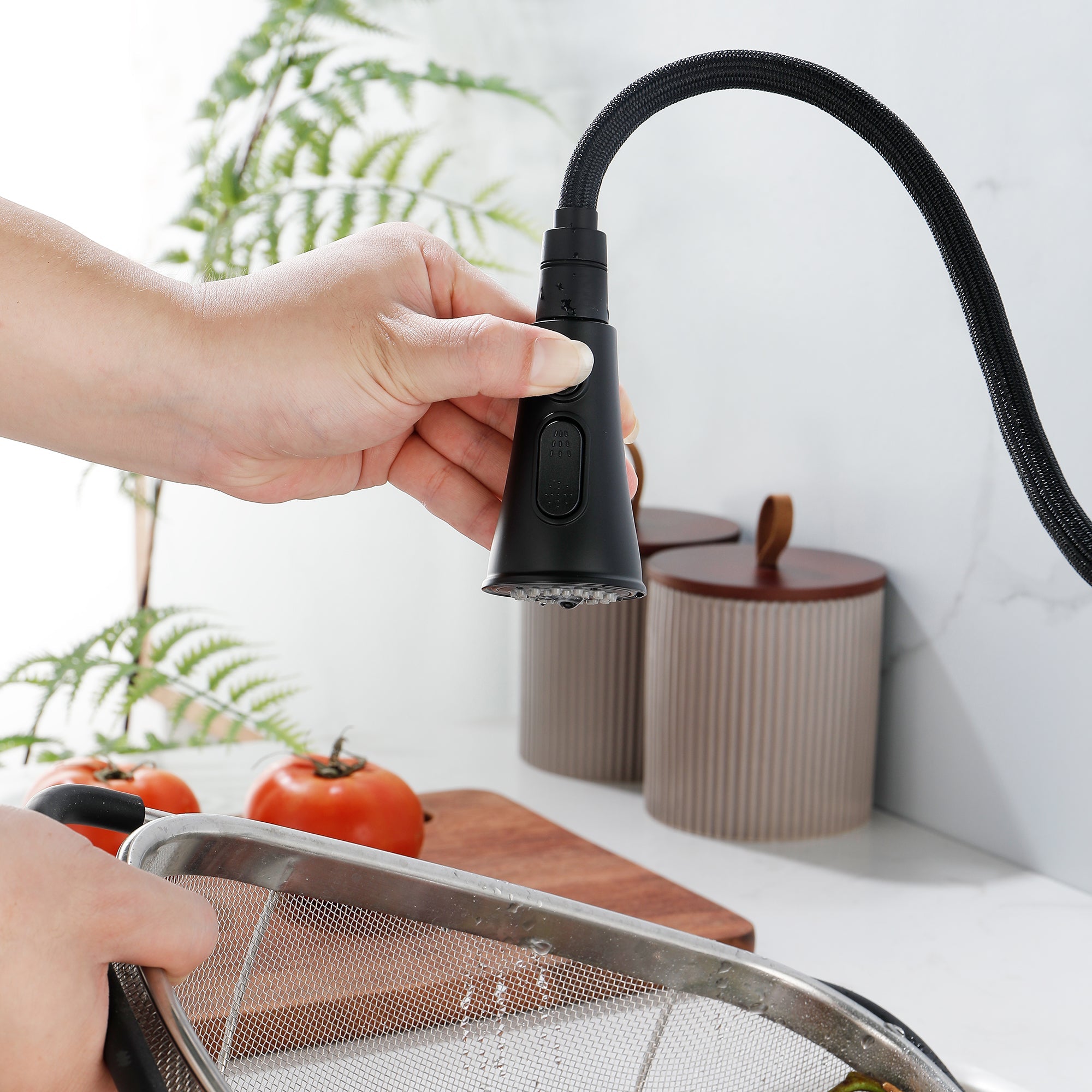 Single Handle Deck Mount Pull Out Sprayer Kitchen Faucet with Deckplate Included — thumbnail 3