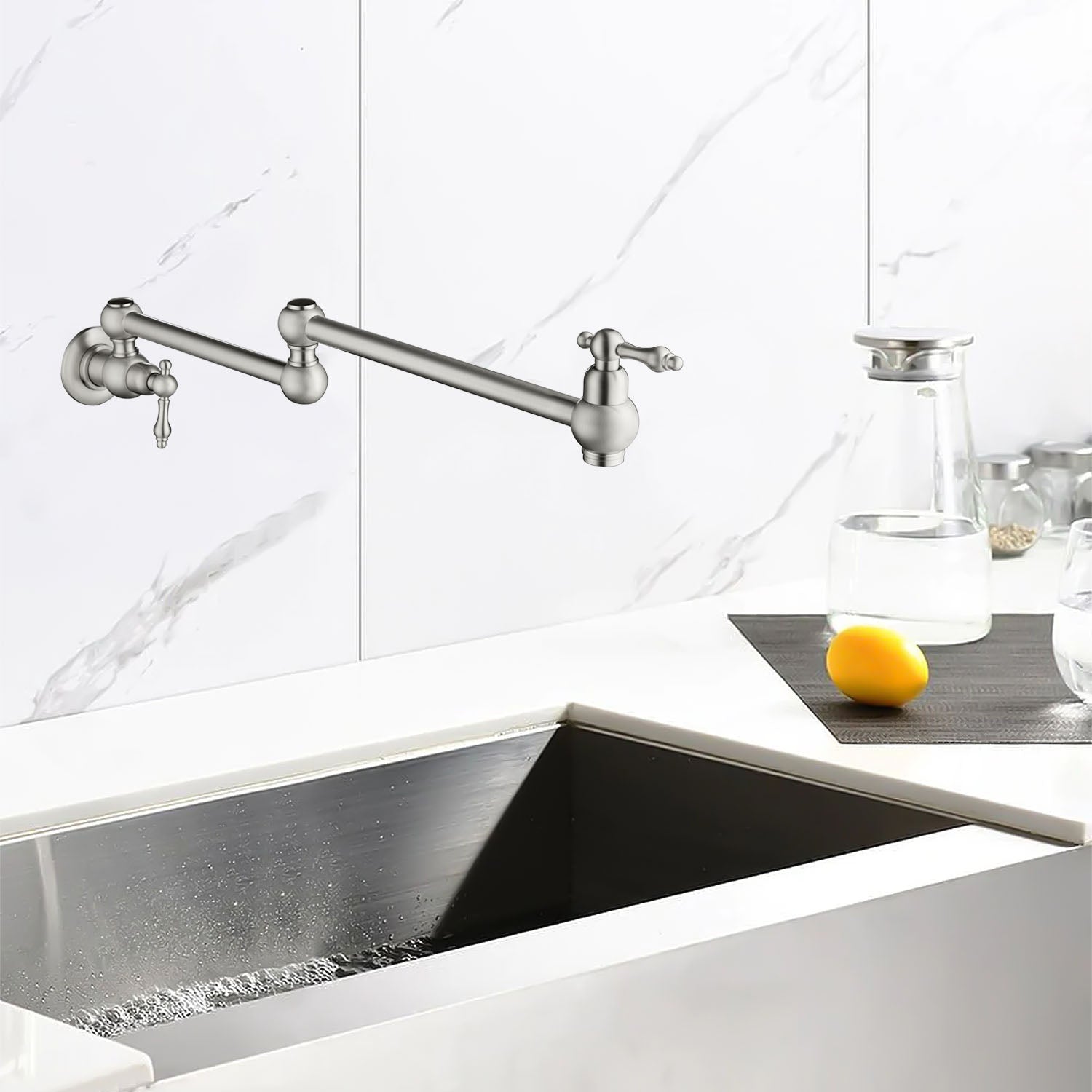 Wall Mounted Pot Filler Kitchen Faucet with 2 Handles — thumbnail 3