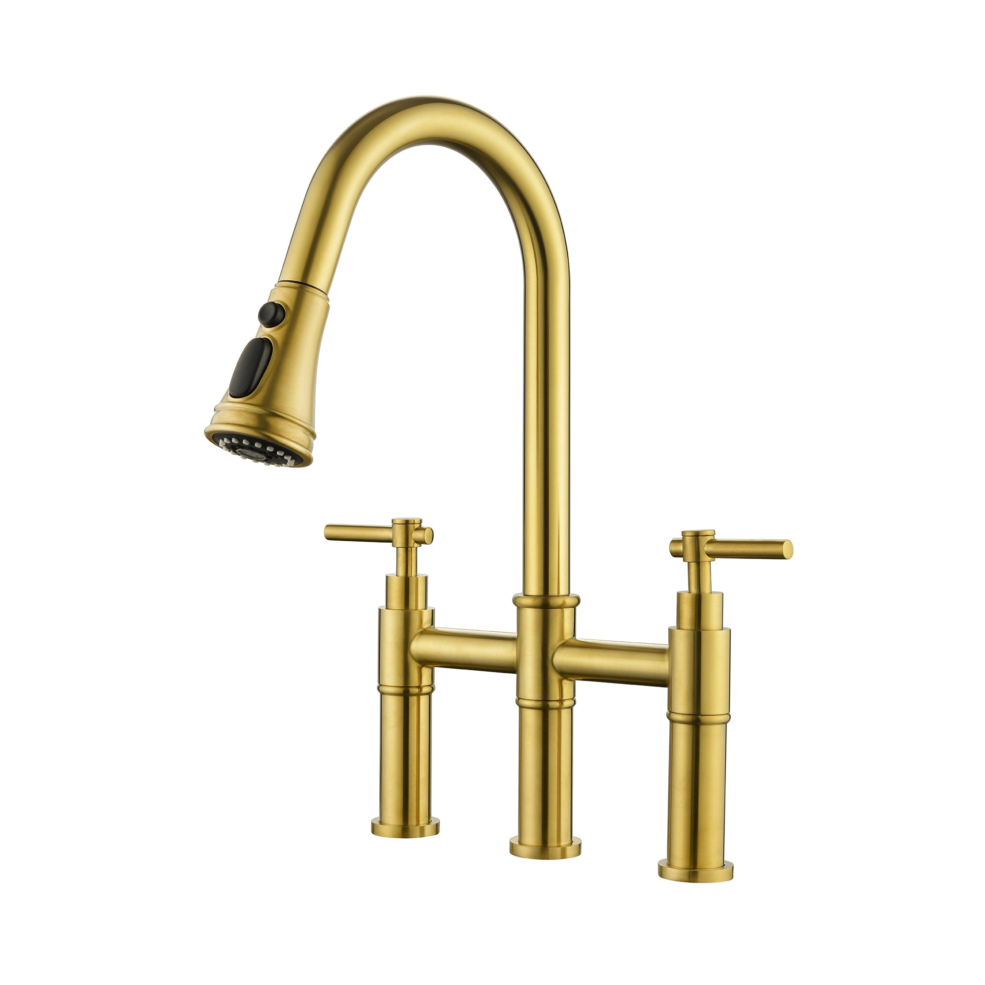 Double Handle Bridge Kitchen Faucet with Pull-Down Sprayhead — thumbnail 2