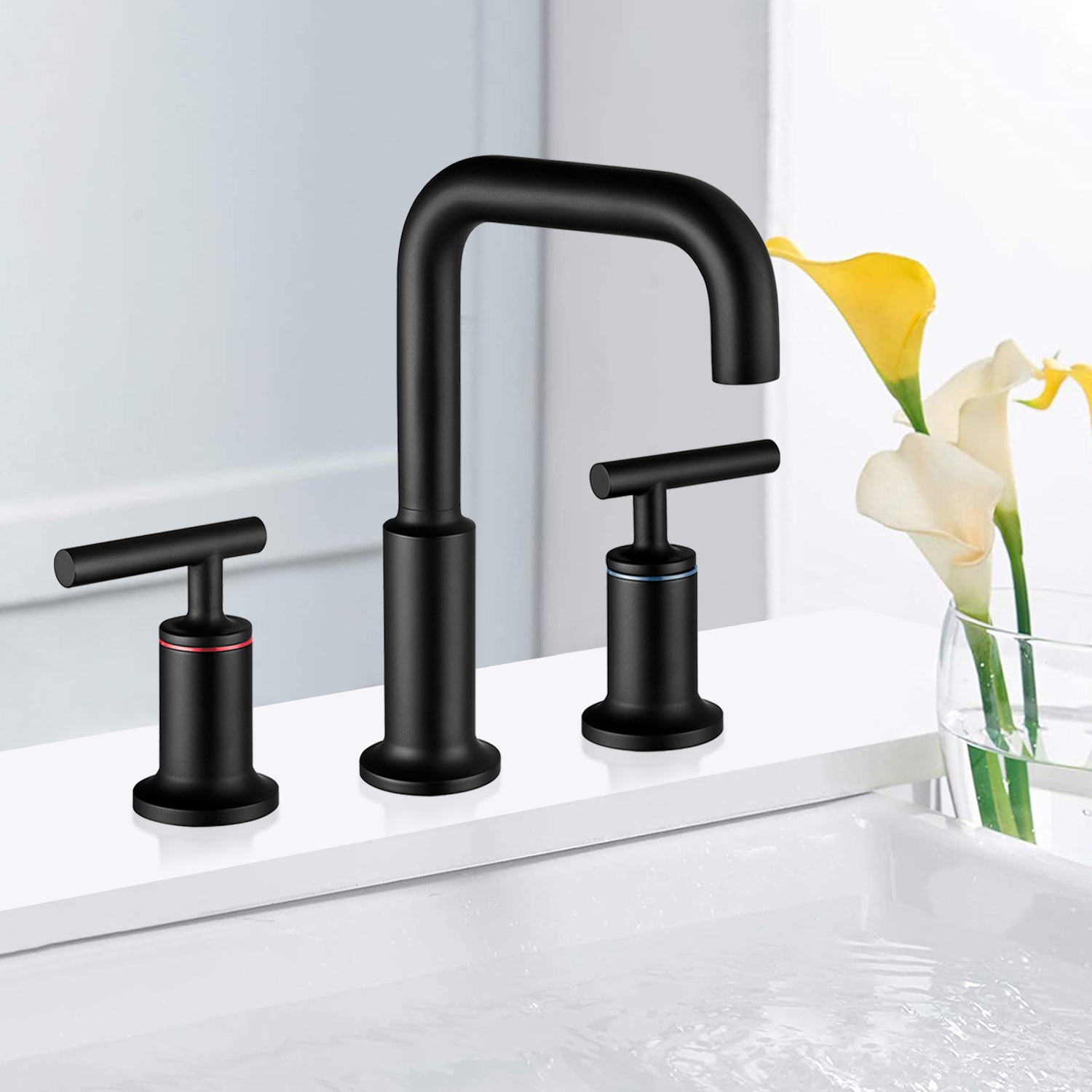 8 in. Widespread 2-Handle Bathroom Faucet with Supply Lines in Matte Black — image 1