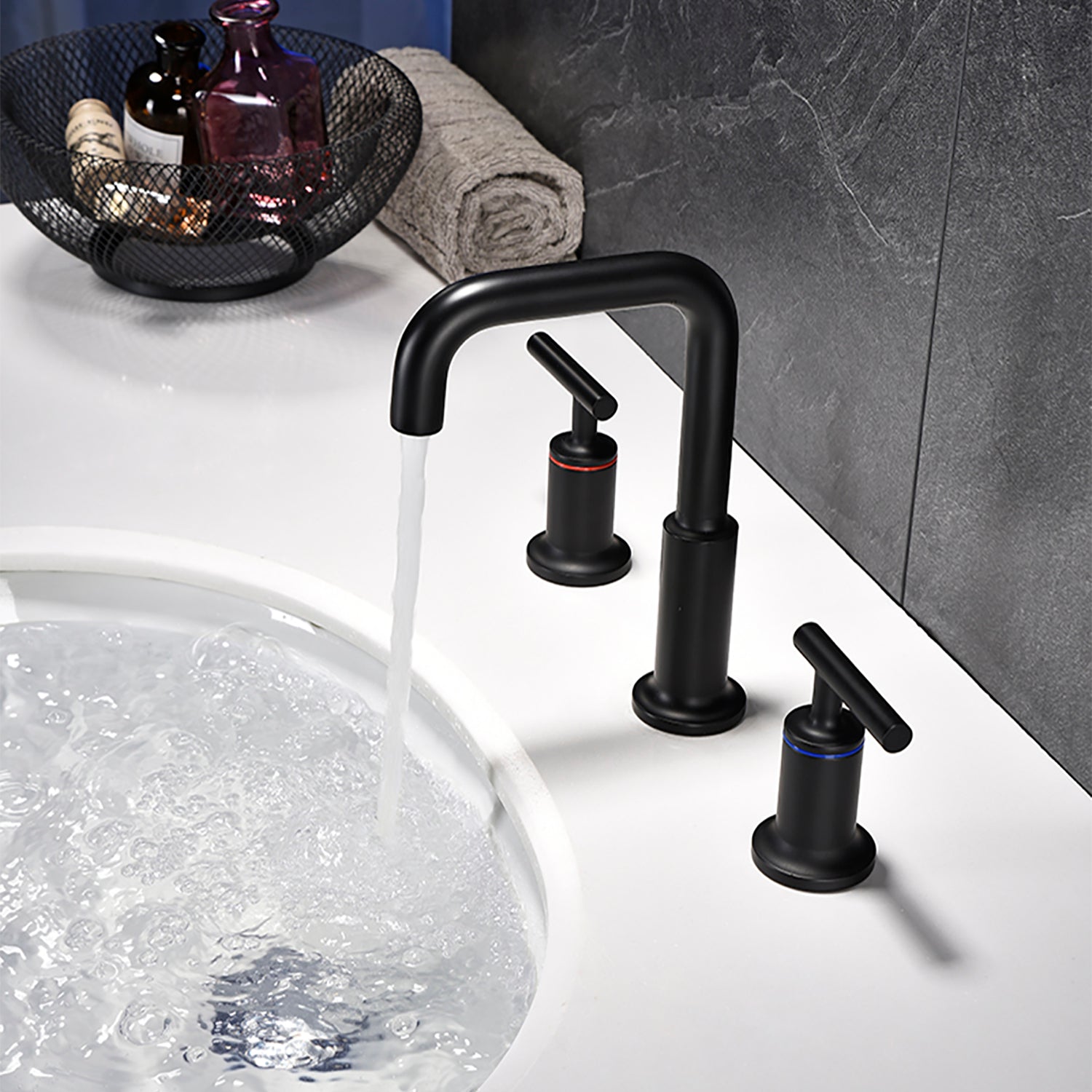 8 in. Widespread 2-Handle Bathroom Faucet with Supply Lines in Matte Black — thumbnail 3
