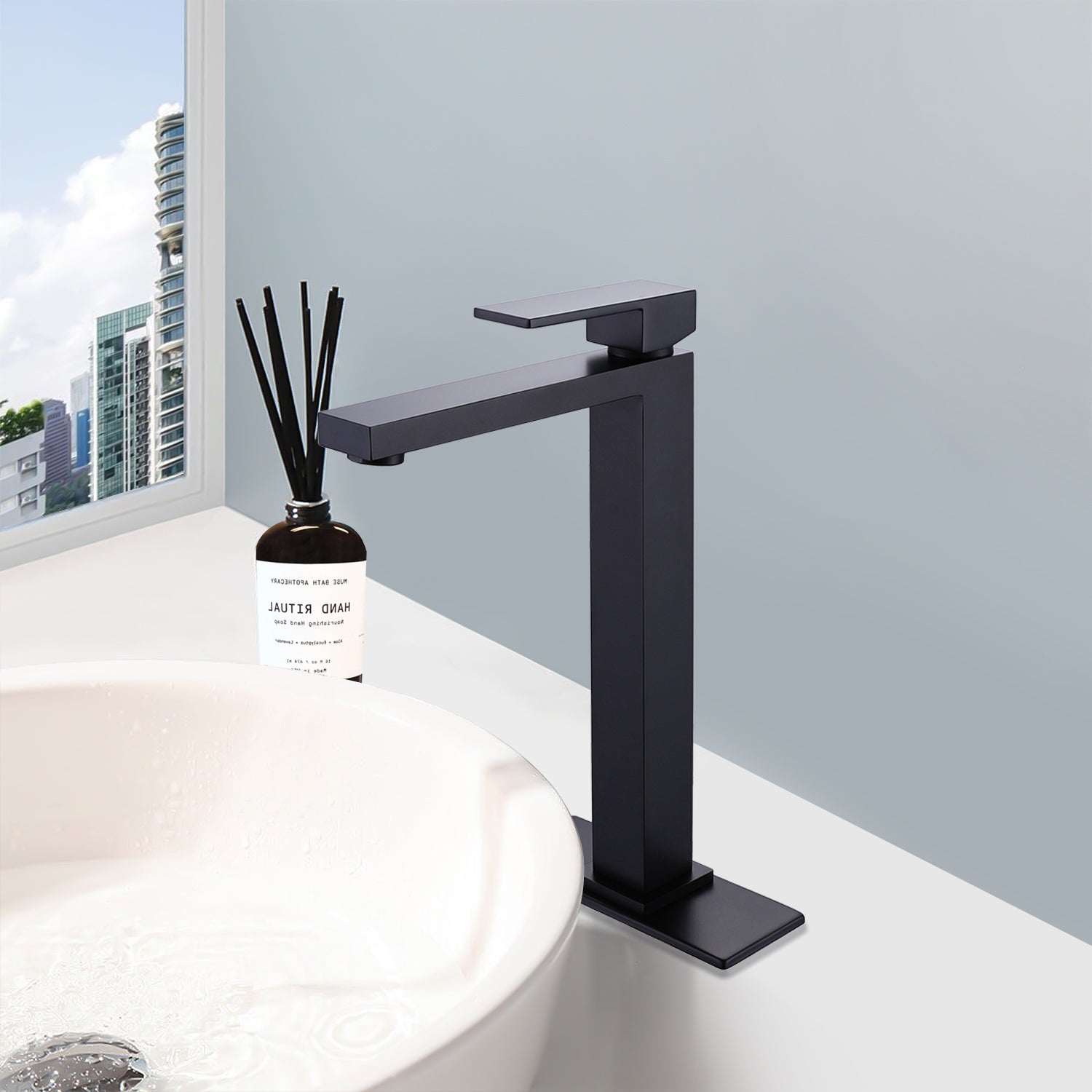 Deck Mount Bathroom Faucet 1-Handle Vessel Bathroom Sink Faucet Matte Black — thumbnail 2