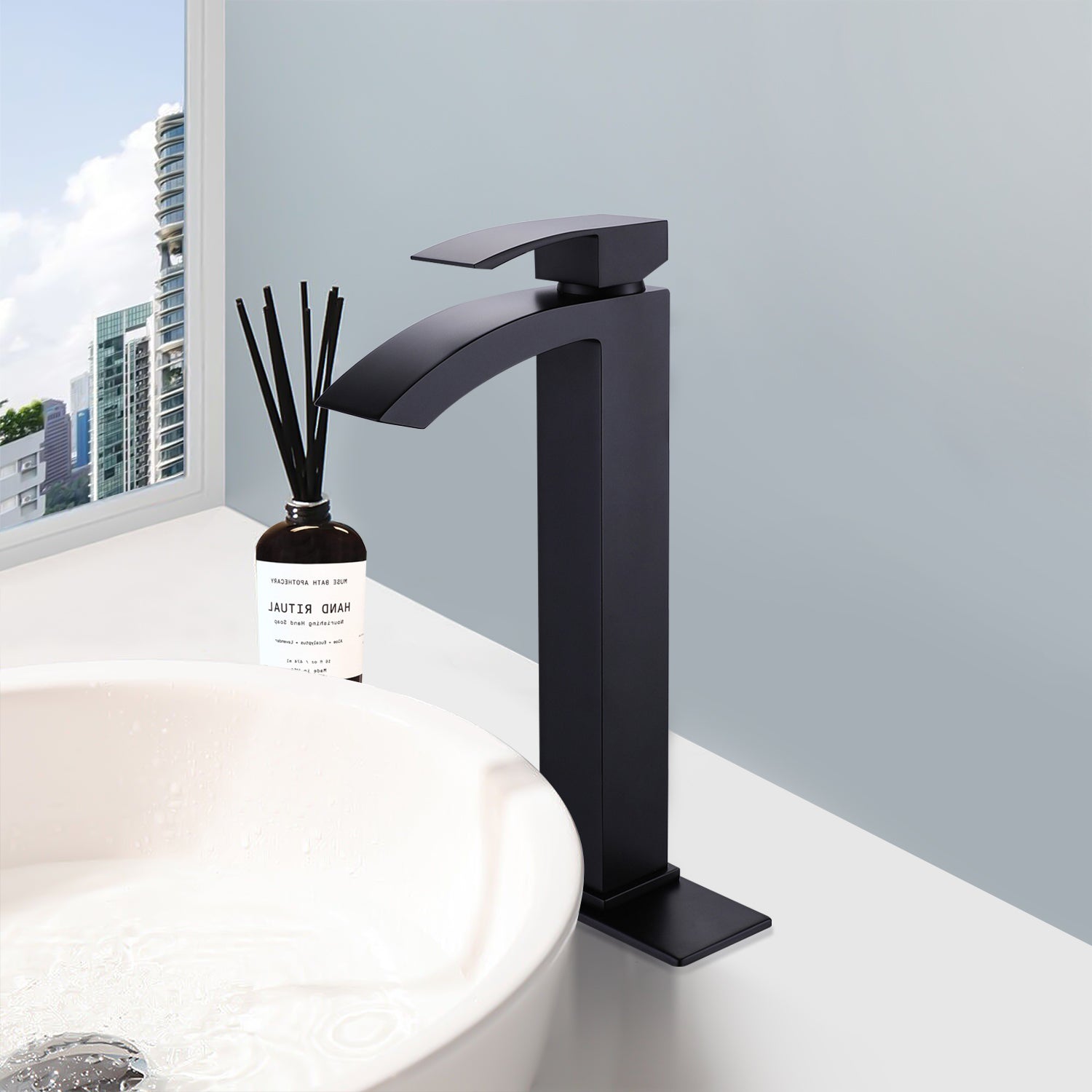 Deck Mount Bathroom Faucet 1-Handle Vessel Bathroom Sink Faucet Matte Black — thumbnail 2