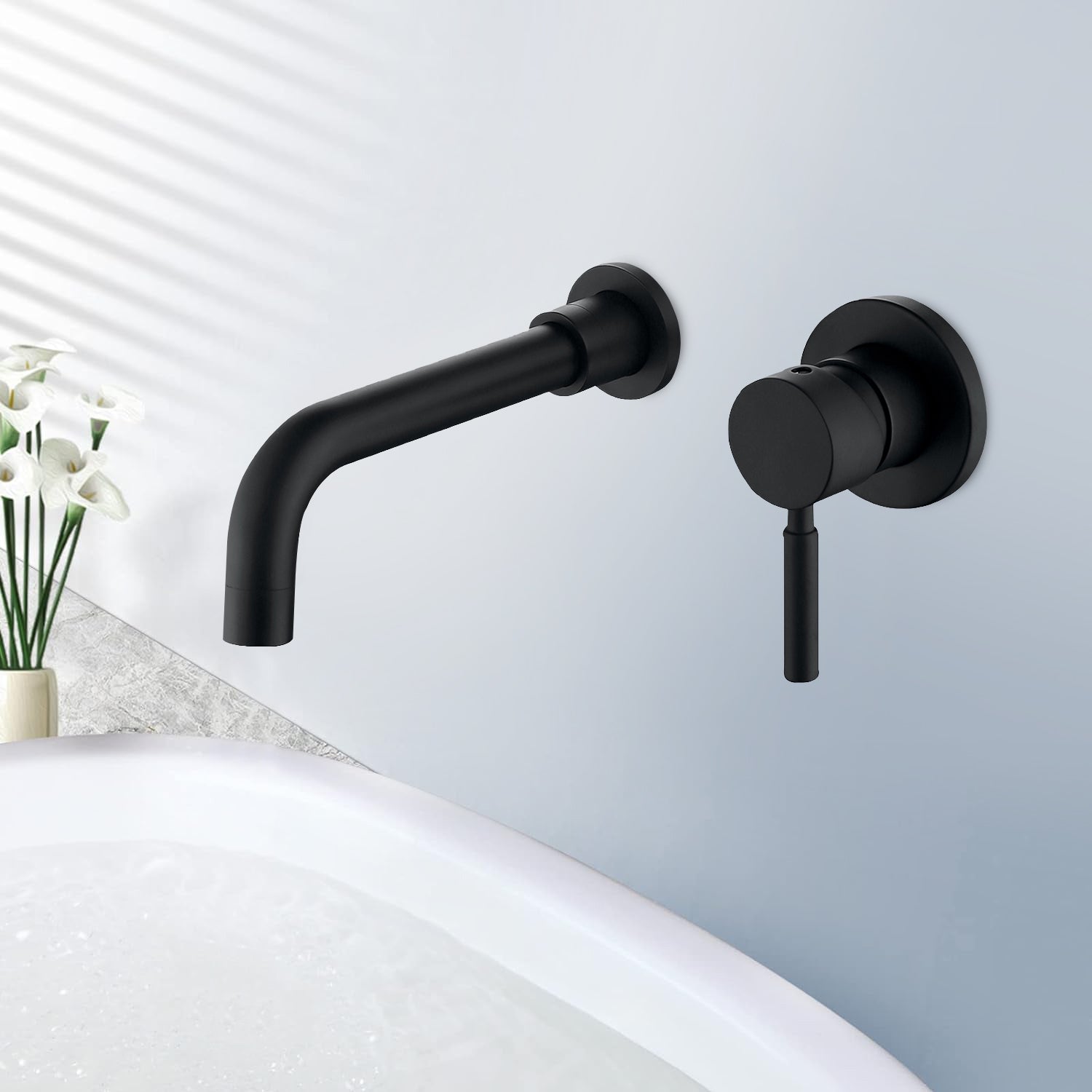 Single-Handle Wall Mount Bathroom Faucet in Matte Black