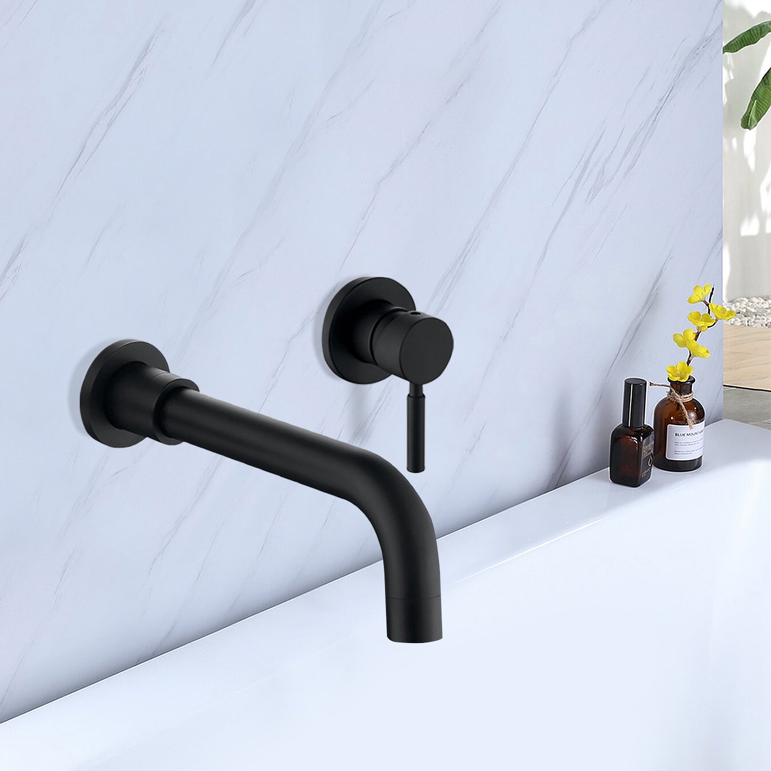 Single-Handle Wall Mount Bathroom Faucet in Matte Black — thumbnail 3