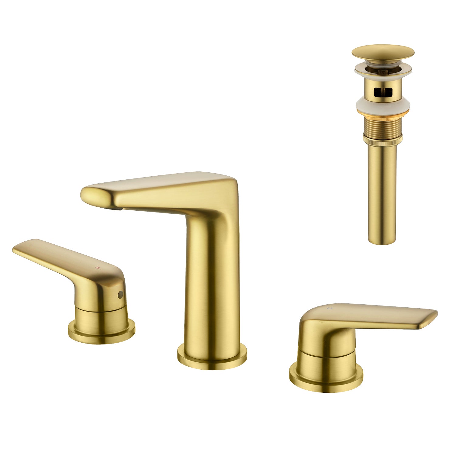 Modern Two Handle Bathroom Faucet with Pop-Up Drain, Solid Brass — thumbnail 2