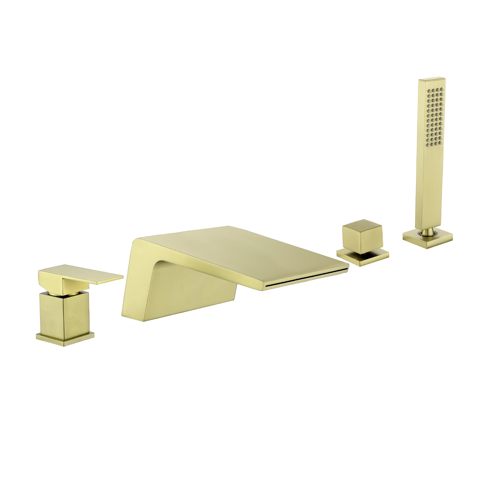 Deck Mounted Roman Tub Faucet with Handshower Brushed Gold