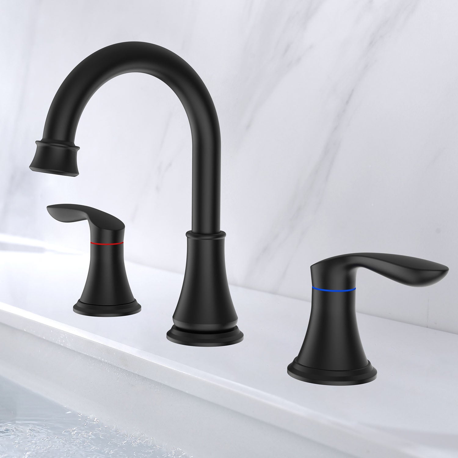 2-Handle 8 inch Widespread Bathroom Sink Faucet 3 Hole 360° Swivel Spout Vanity Sink Basin Faucets with Pop Up Drain Assembly — image 1