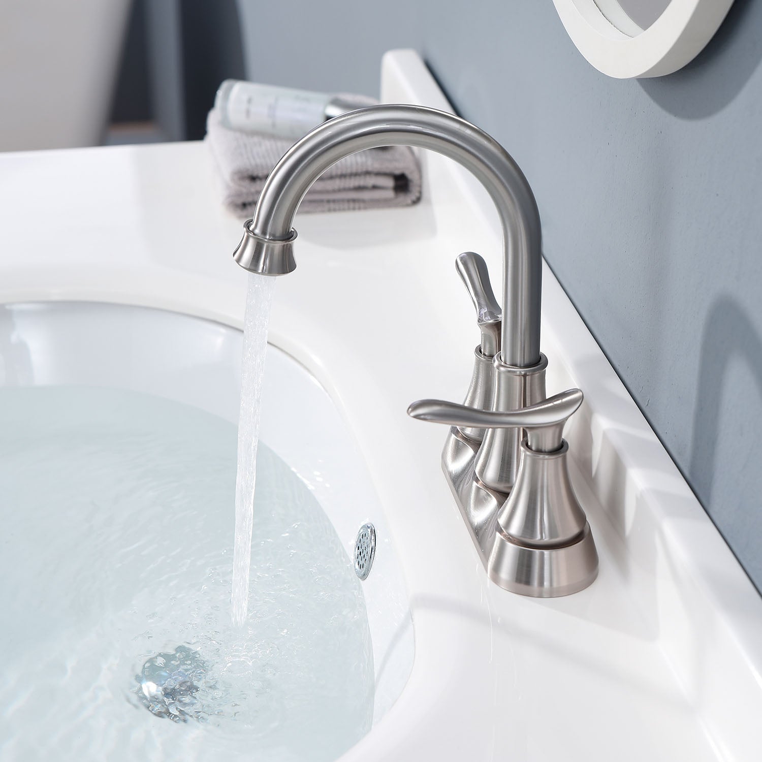 2-Handle 360 Degree High Arc Swivel Bathroom Sink Faucet — thumbnail 2