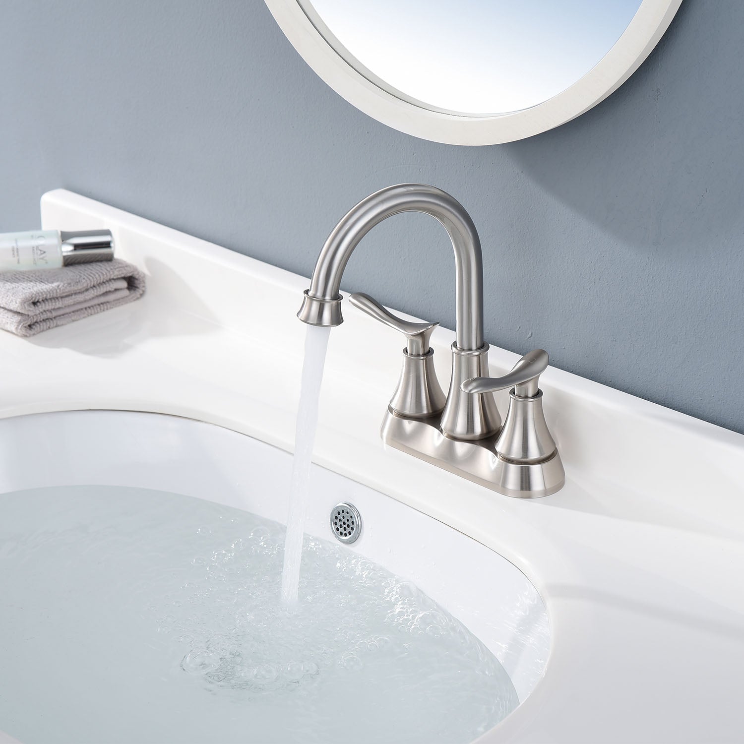 2-Handle 360 Degree High Arc Swivel Bathroom Sink Faucet — thumbnail 3