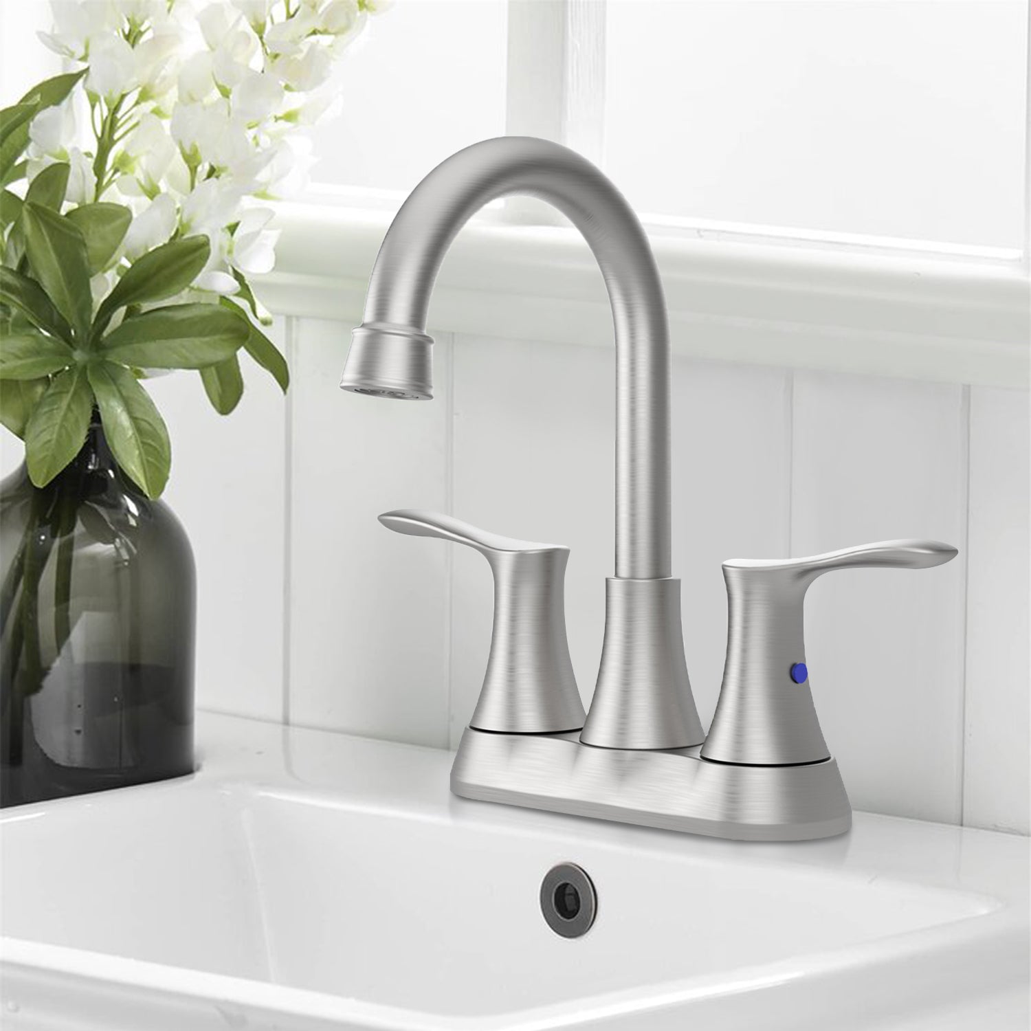 4-inch Centerset 2-Handle Centerset Basin Bathroom Faucet in Brushed Nickel — thumbnail 2