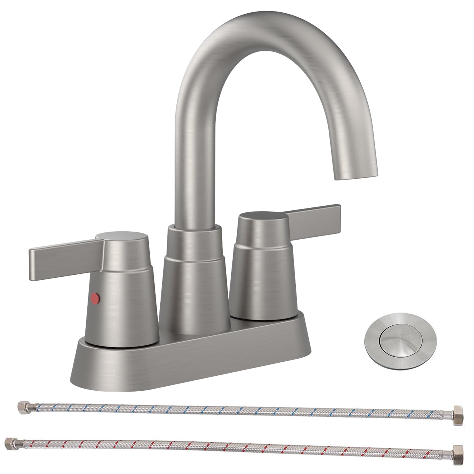 2-Handle Bathroom Sink Faucet 360 Degree High Arc Swivel Spout Centerset 3 Holes Lavatory Faucet