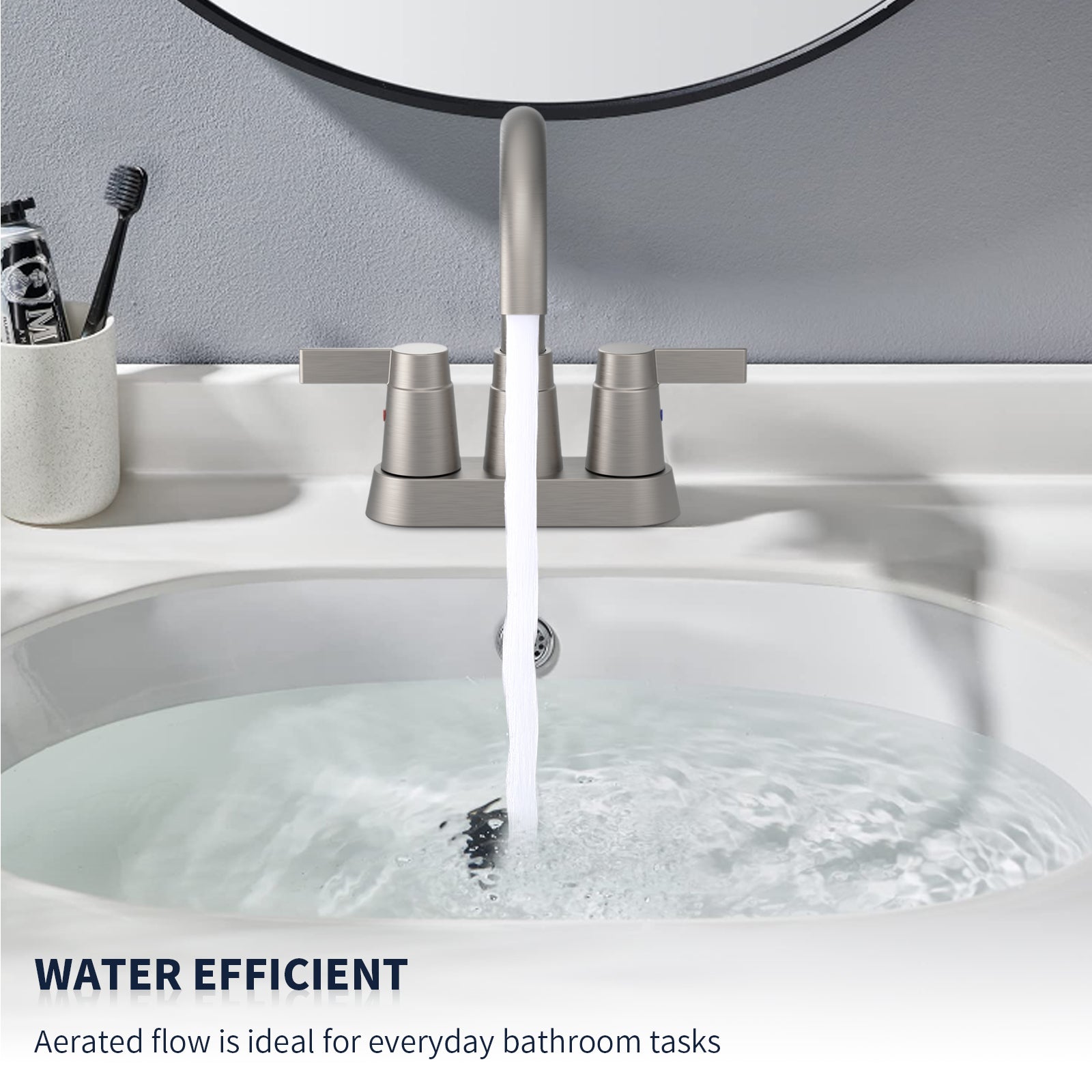 2-Handle Bathroom Sink Faucet 360 Degree High Arc Swivel Spout Centerset 3 Holes Lavatory Faucet — thumbnail 2